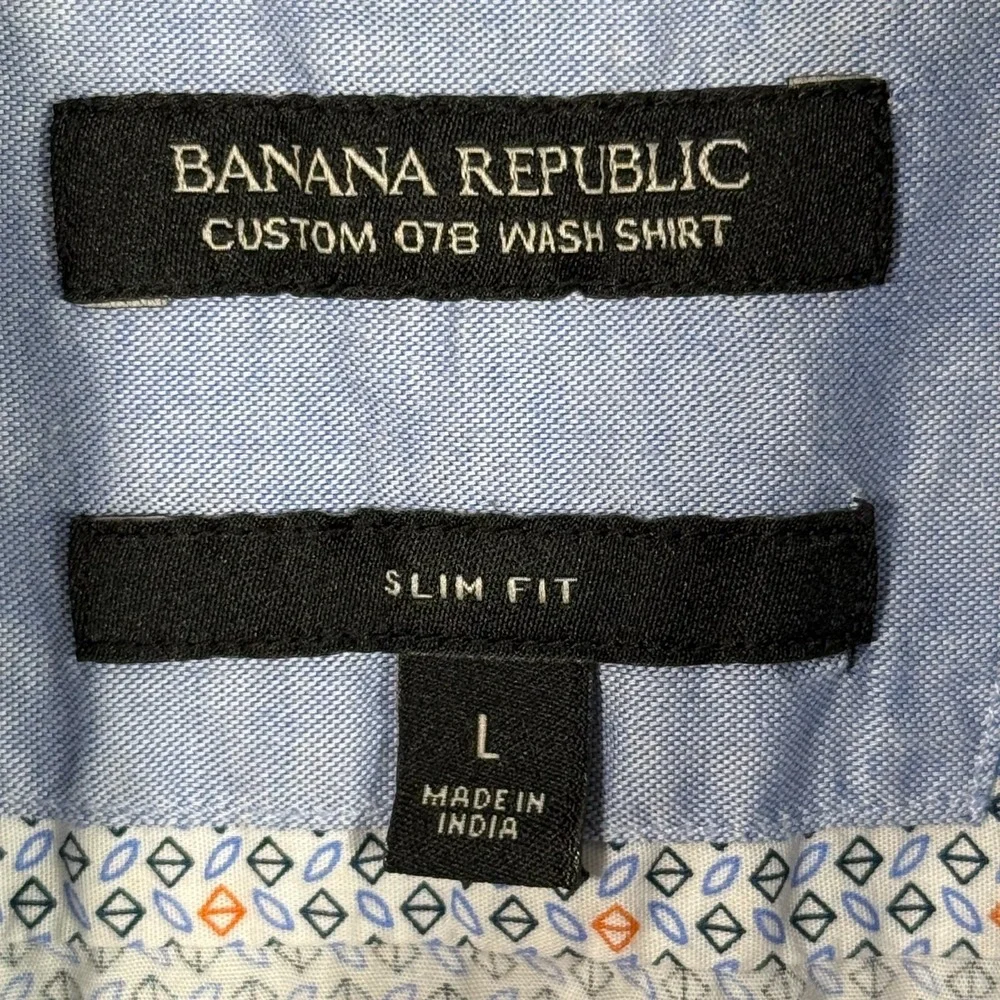 Banana Republic Button‎ Up Shirt Men's Large Slim Fit Blue Geometric Cotton